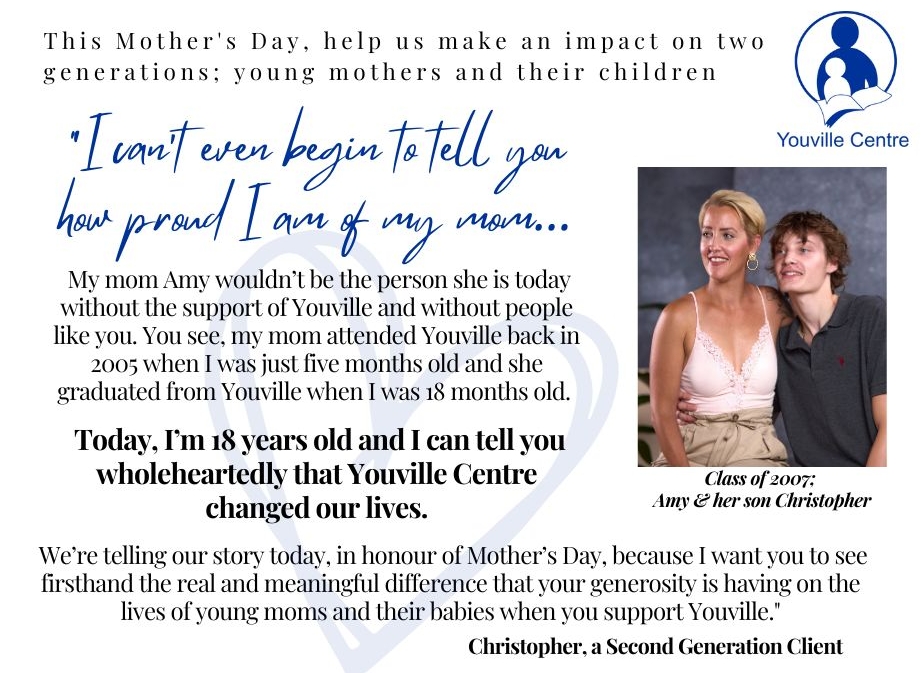 Graphic for Youville Centre's Mother's day Campaign 2023