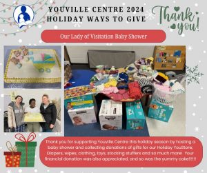 Thank you graphic with photos of a donation from Our Lady of Visitation