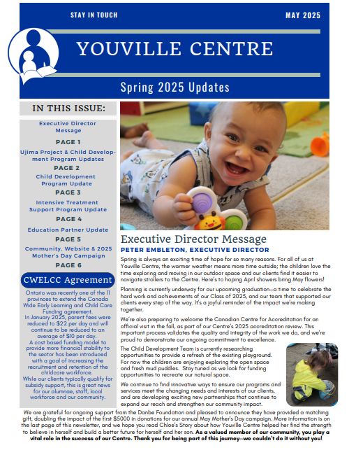 Photo of Front Cover of Youville Centre Spring 2025 Newsletter